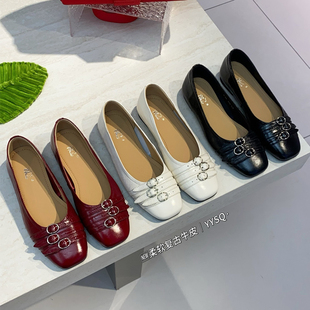 烟雨诗情2026春季 舒适平底鞋 女一脚蹬牛皮真皮浅口女单鞋 9998 新款