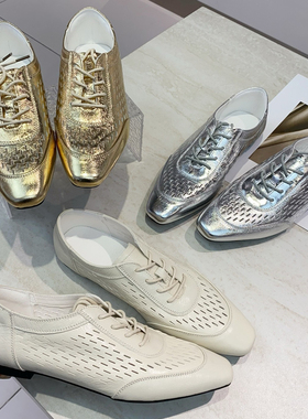 烟雨诗情2026春夏款英伦风羊皮真皮镂空透气系带乐福鞋单鞋女鞋