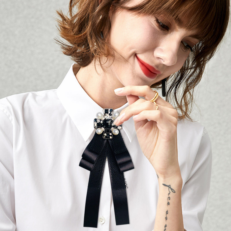 英伦学院风多层蝴蝶结领花女士正装伴娘婚礼领结韩版长飘带女胸针