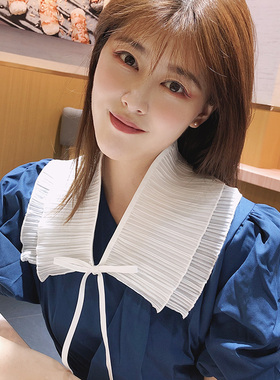 假领子女褶皱双层配饰春夏黑白色