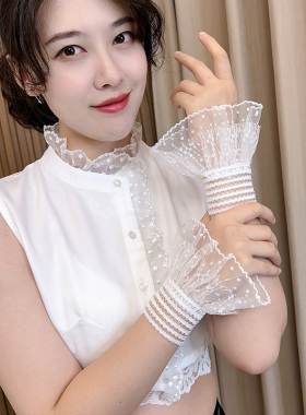 褶皱波点网纱立领假领子女