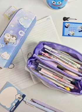 日系99CREAT限定可爱梦幻动物笔袋学生收纳袋拉链式对角开文具盒