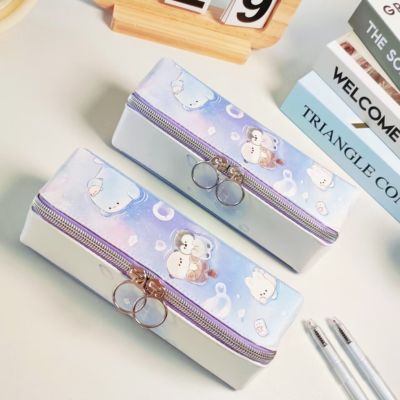 日系99CREAT限定可爱梦幻动物笔袋大容量双层心袋文具盒