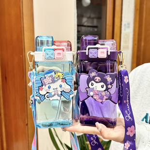 三丽鸥儿童水杯子上学专用男女孩双饮杯高颜值便携吸管杯学生水壶