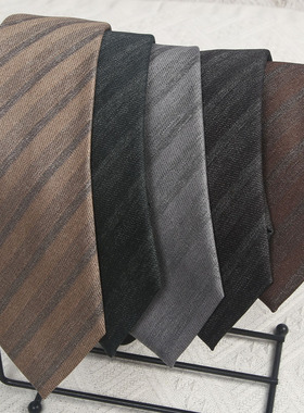 条纹涤丝宿色手打领带英伦港风感复古小众休闲帅气男衬衫百搭工作