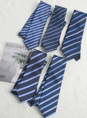 JKDK手打领带蓝色条纹学院风帅气工作上班正装衬衫搭配饰百搭涤丝