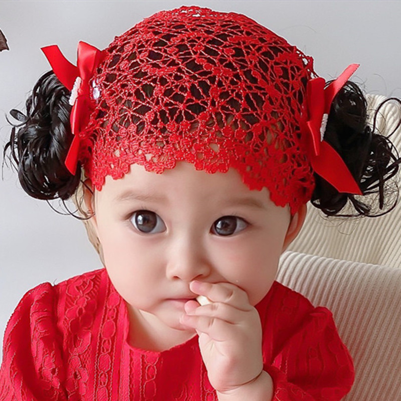 女宝宝周岁生日皇冠头饰韩版婴儿童假发发带0-1岁公主帽抖音同款