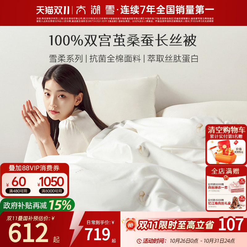 太湖雪100%桑蚕丝被春秋被雪柔抗菌秋冬子母被芯