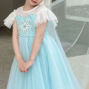 女童连衣裙夏款 儿童艾莎公主裙小女孩重工洋气生日礼服裙 2025新款