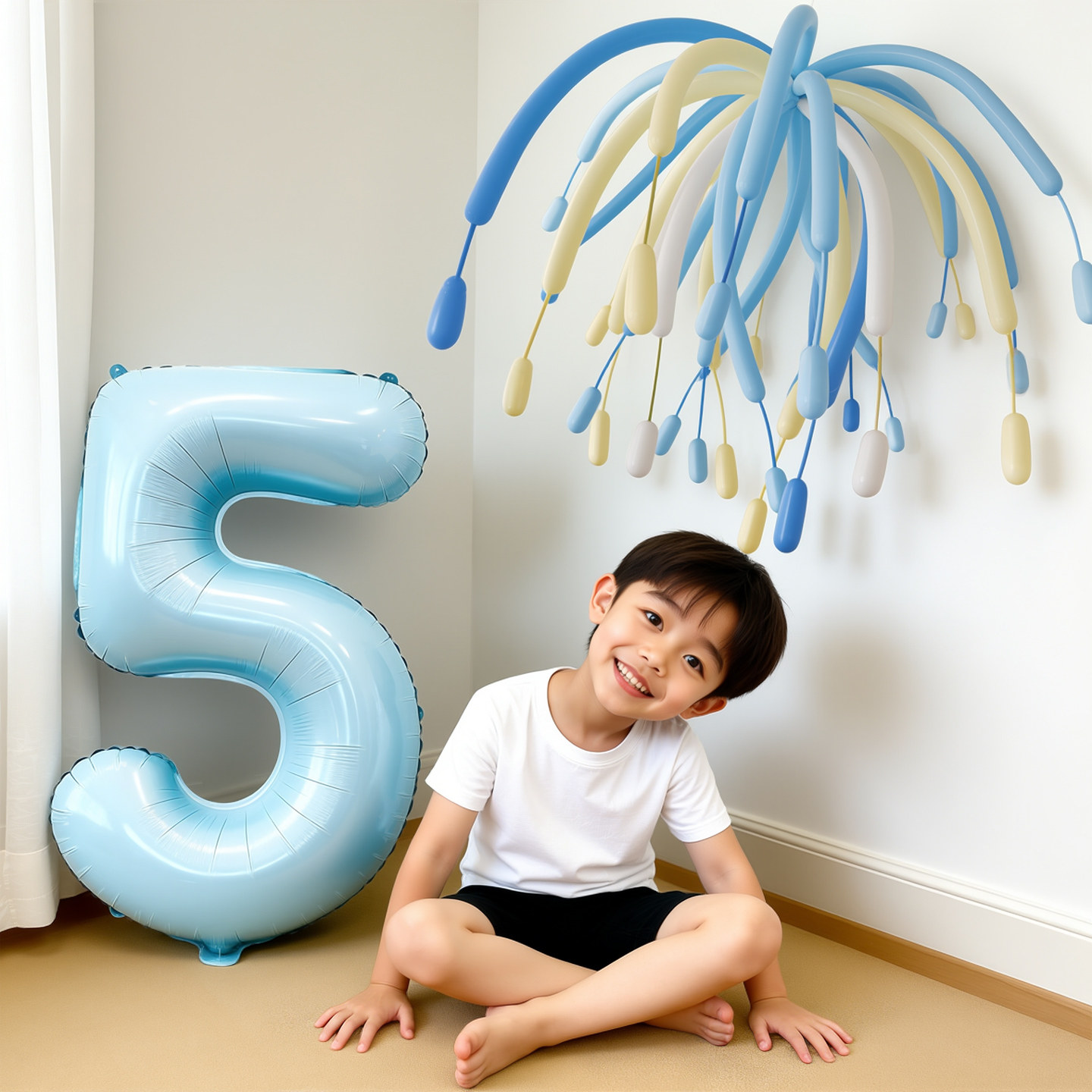 蓝色数字气球装饰儿童生日派对氛围场景布置男童女孩宝宝拍照道具