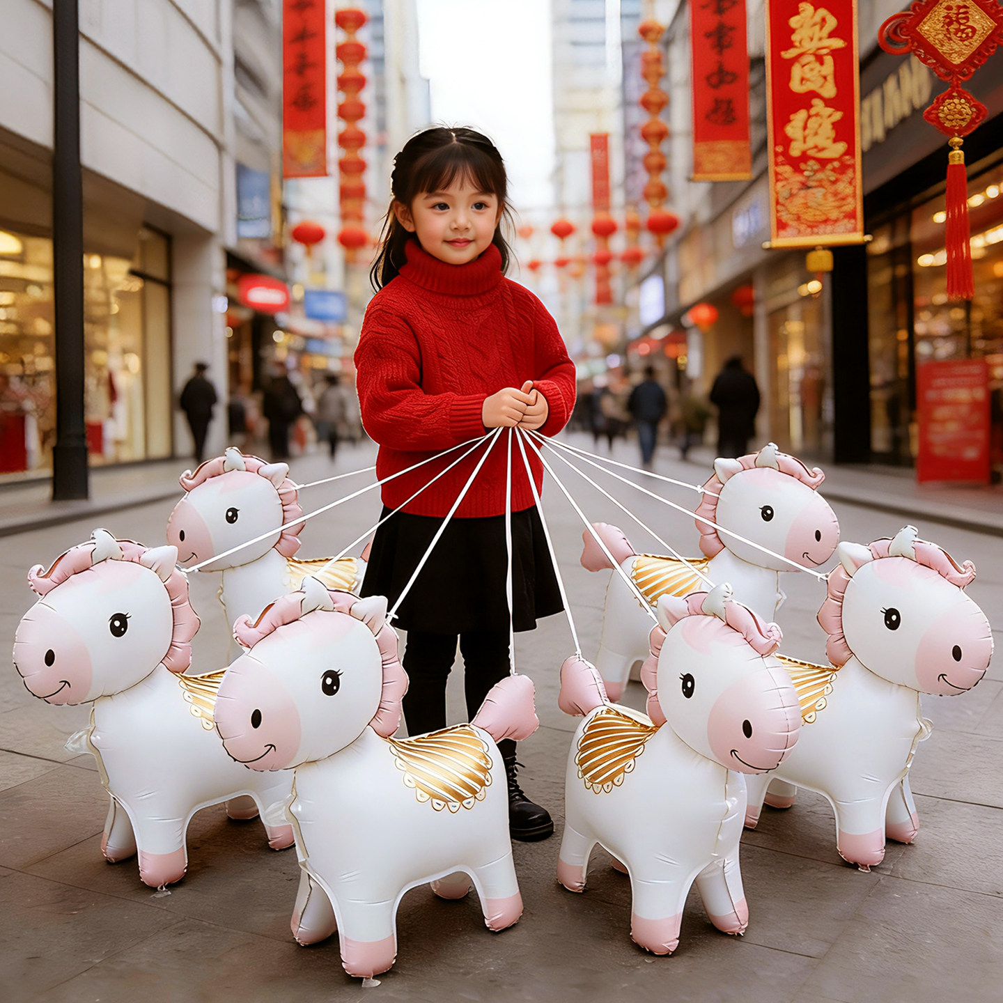 2026马年铝膜气球创意站立走路牵引幼儿园小孩新年礼物摆摊批发