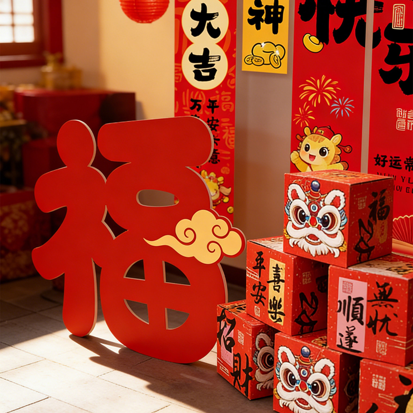 2026春节新年装饰摆件店铺大福字KT板摆件春节氛围场景布置背景墙,家居饰品,装饰摆件,淘宝优惠券,粉丝福利购,淘宝优惠卷