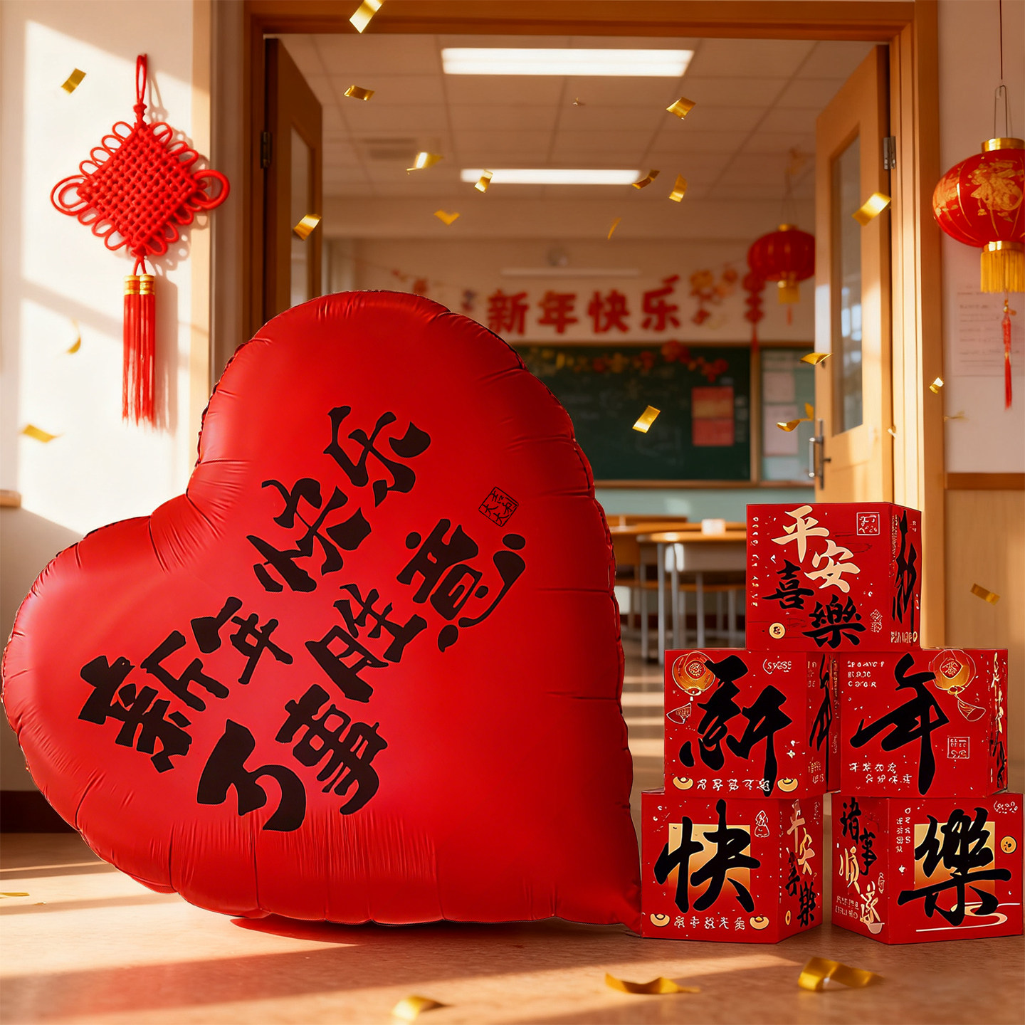 元旦新年装饰幼儿园教室学校班级大爱心气球氛围景布置拍照道具