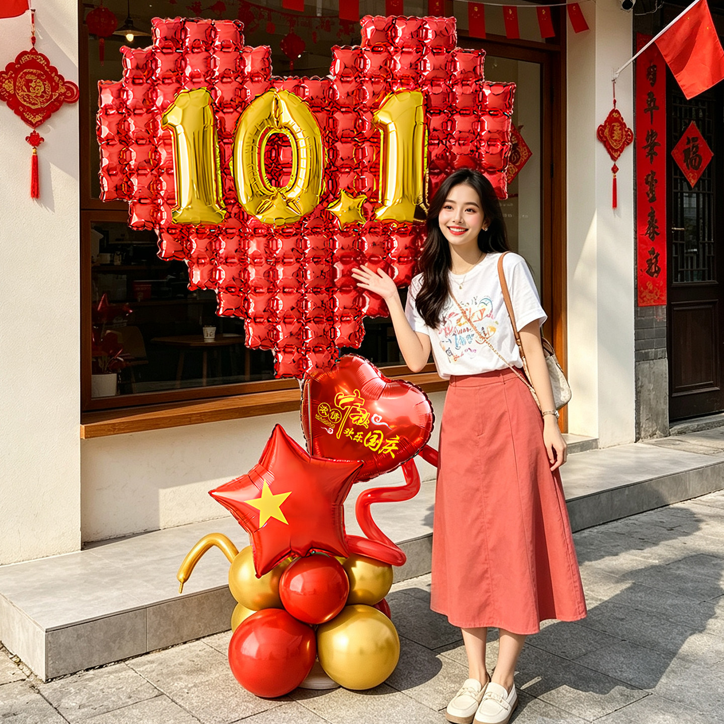 国庆门店网红打卡气球立柱摆件图片