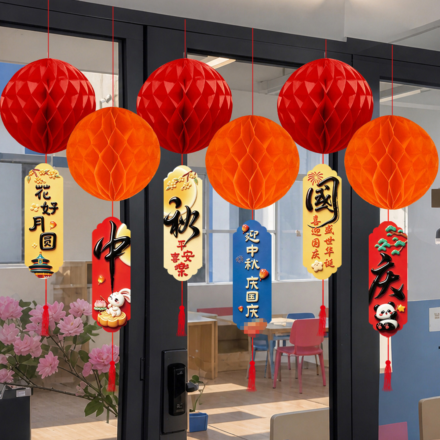 中秋节纸灯笼挂饰店铺室内橱窗图片