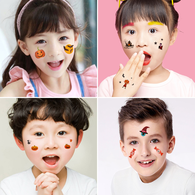 万圣节贴纸脸贴装扮女童南瓜吸血鬼小女巫氛围道具装扮卡通贴纸