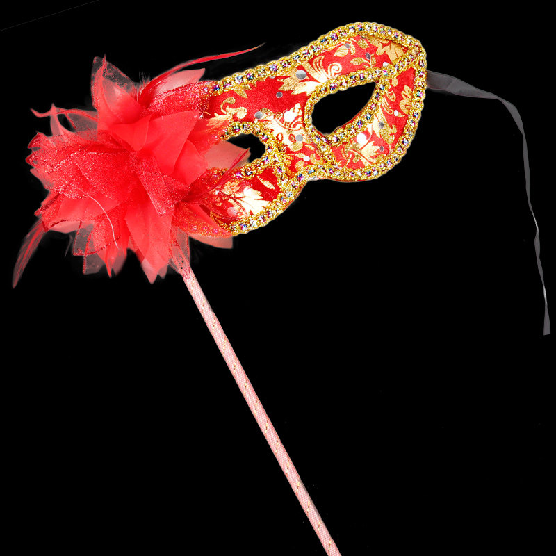 仕彩 万圣节威尼斯公主手持面具 化妆舞会装扮精美侧花包布面具