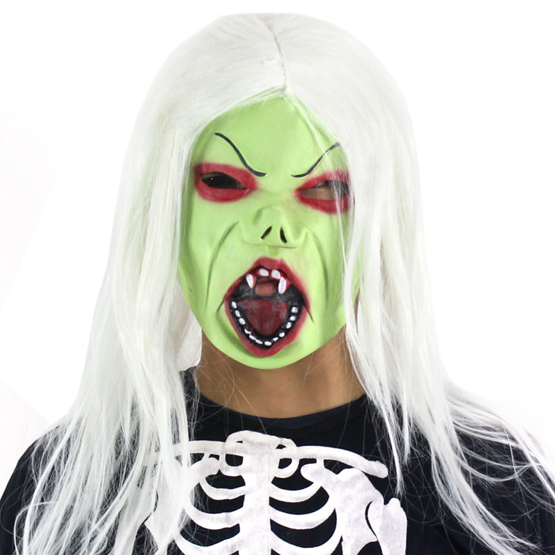 仕彩 万圣节装扮道具密室仿真整蛊环保乳胶恐怖白发魔女骷髅面具