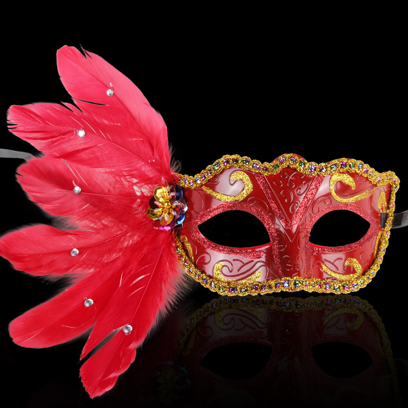 仕彩万圣节侧边羽毛面具加钻侧花面具舞会派对聚会威尼斯公主