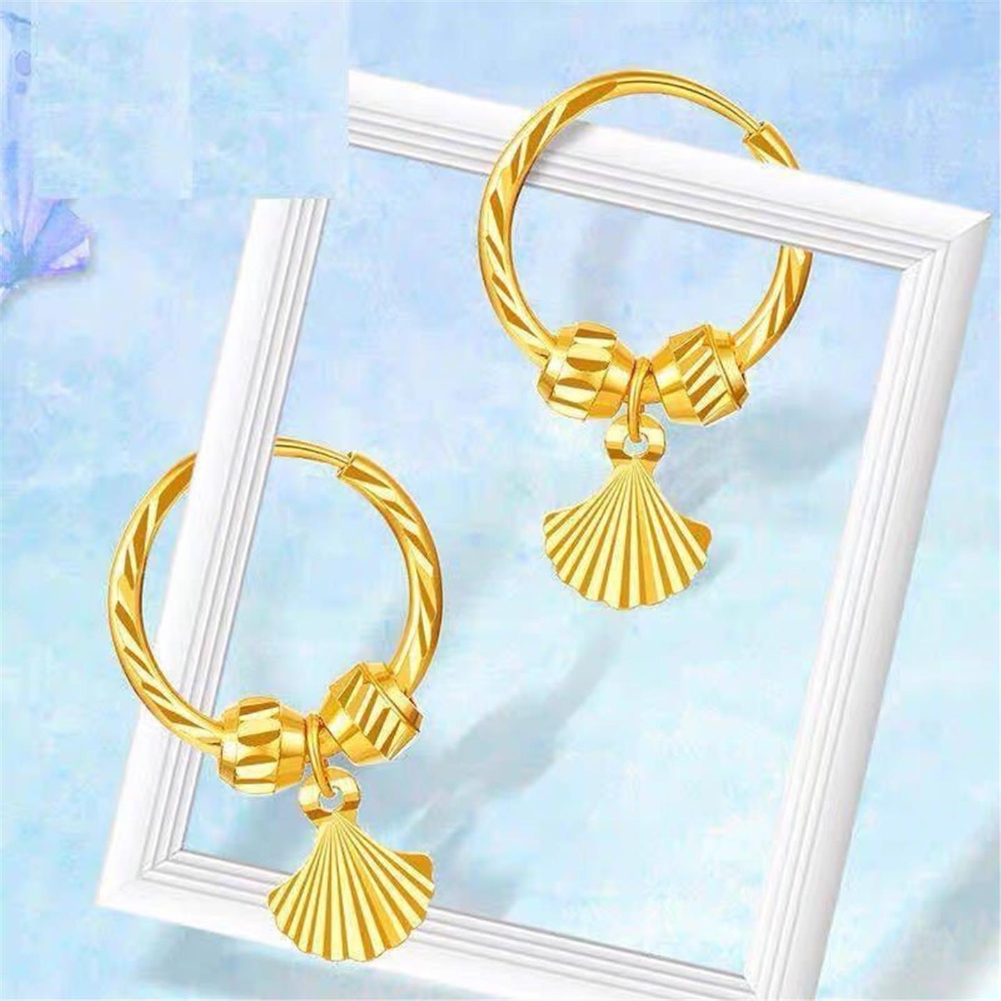 这耳环真好看真金色贝壳耳环女