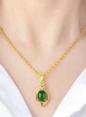 项链沙金镶玉髓红宝石四叶草吊坠