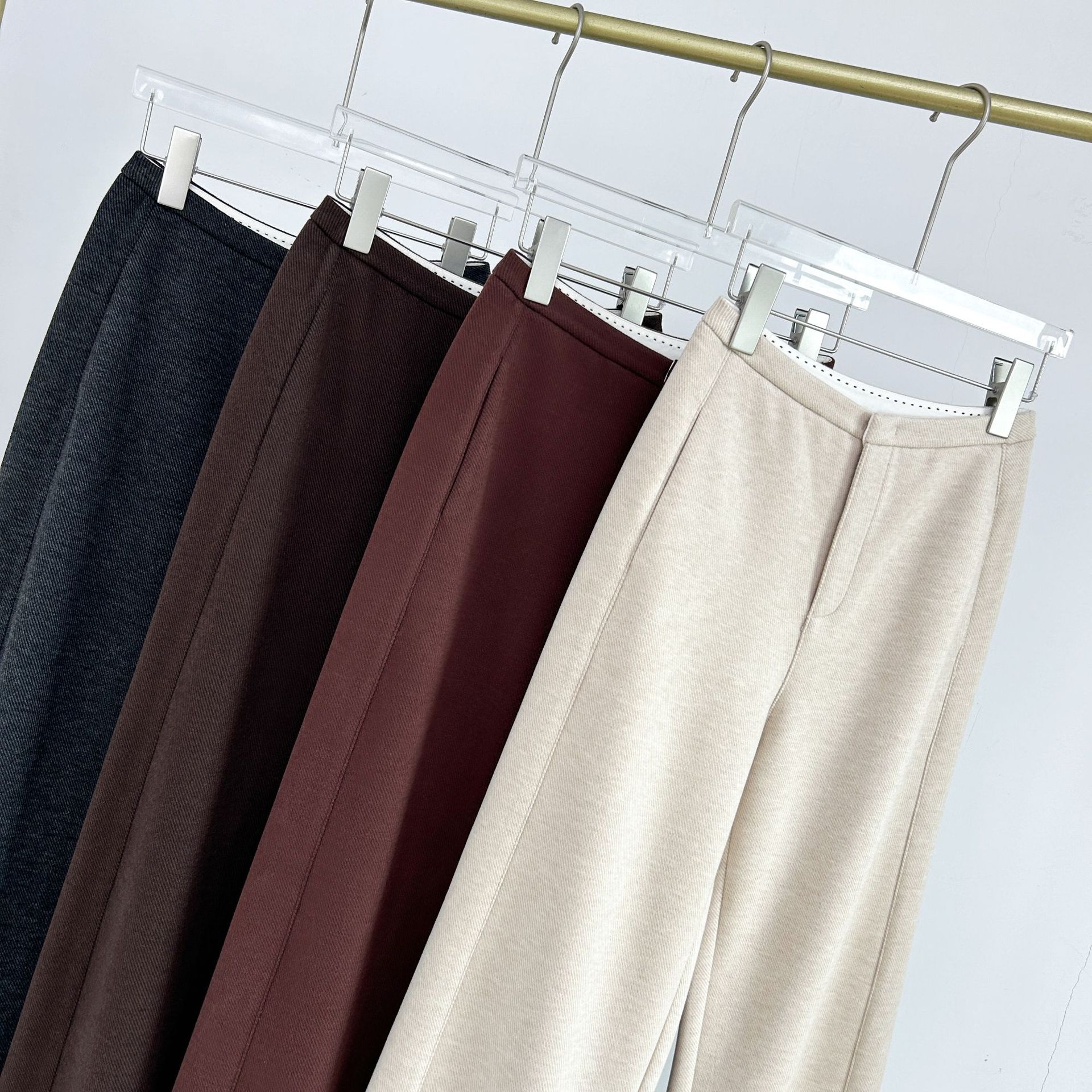 2025冬蚕丝羊绒加厚毛呢阔腿裤灰色高腰气质休闲裤拖地加绒长裤女