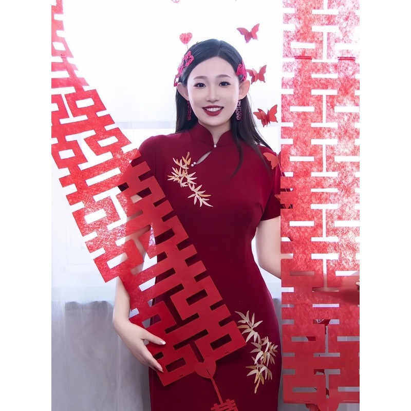 欢喜橙【赤棠】订婚大码旗袍胖MM高端大气上档次新中式复古敬酒服