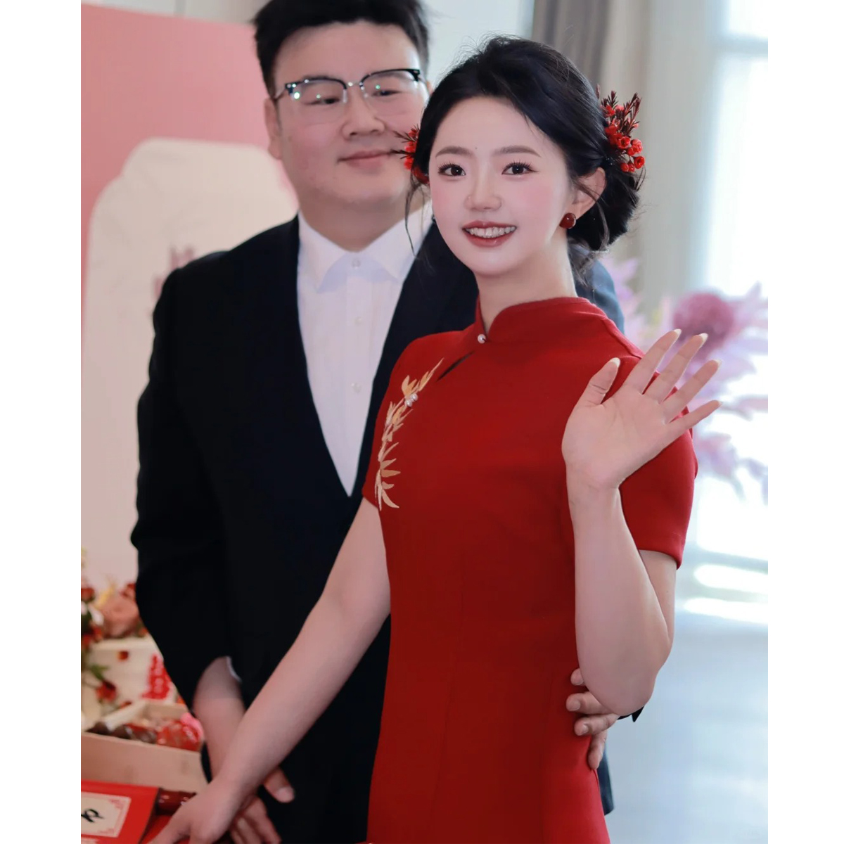 欢喜橙【红绡】新中式订婚旗袍大码胖MM敬酒服200斤可穿复古晨袍