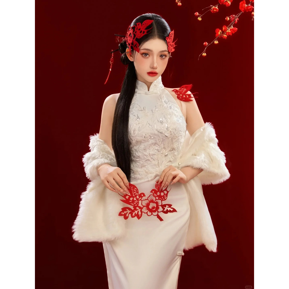新娘婚礼敬酒服订婚礼服女新中式白色国风修身日常可穿优雅旗袍女