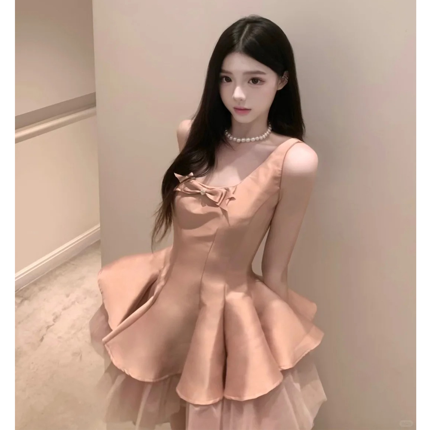欢喜橙/甜美公主风生日party小礼裙立体花朵千金蓬蓬裙抹胸吊带裙