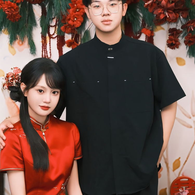 新中式半袖衬衣宽松休闲痞帅衬衫