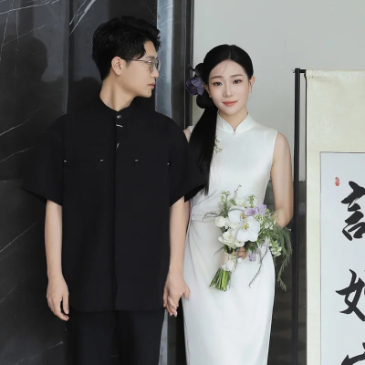 欢喜橙【砚秋】夏季订婚领证男新中式半袖衬衣宽松休闲痞帅衬衫
