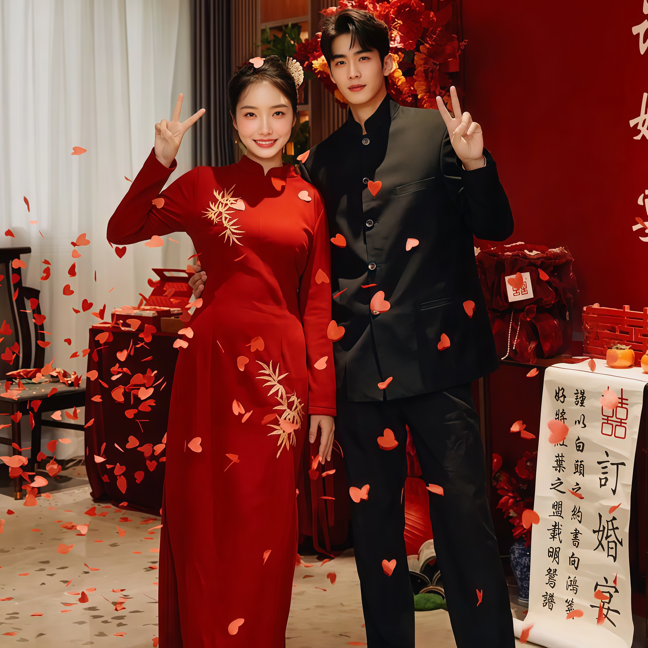 欢喜橙 新款订婚旗袍大码刺绣结婚敬酒服红色长袖秋冬季日常可穿