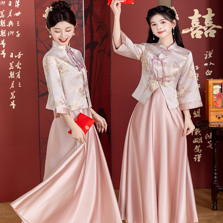 欢喜橙  国风伴娘服礼服新中式秀禾两件套秋冬季新款高端轻奢小众
