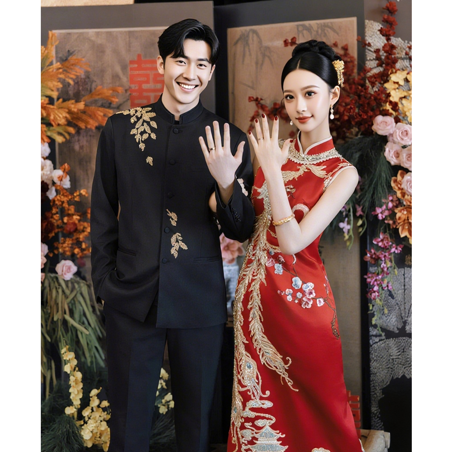 欢喜橙/中式立领高定原创正版西服男士婚礼敬酒服中山装新款外套