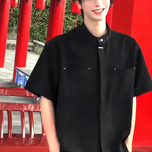 欢喜橙【逸轩】夏季休闲短袖衬衫新中式冰丝衬衣薄款国风订婚男装