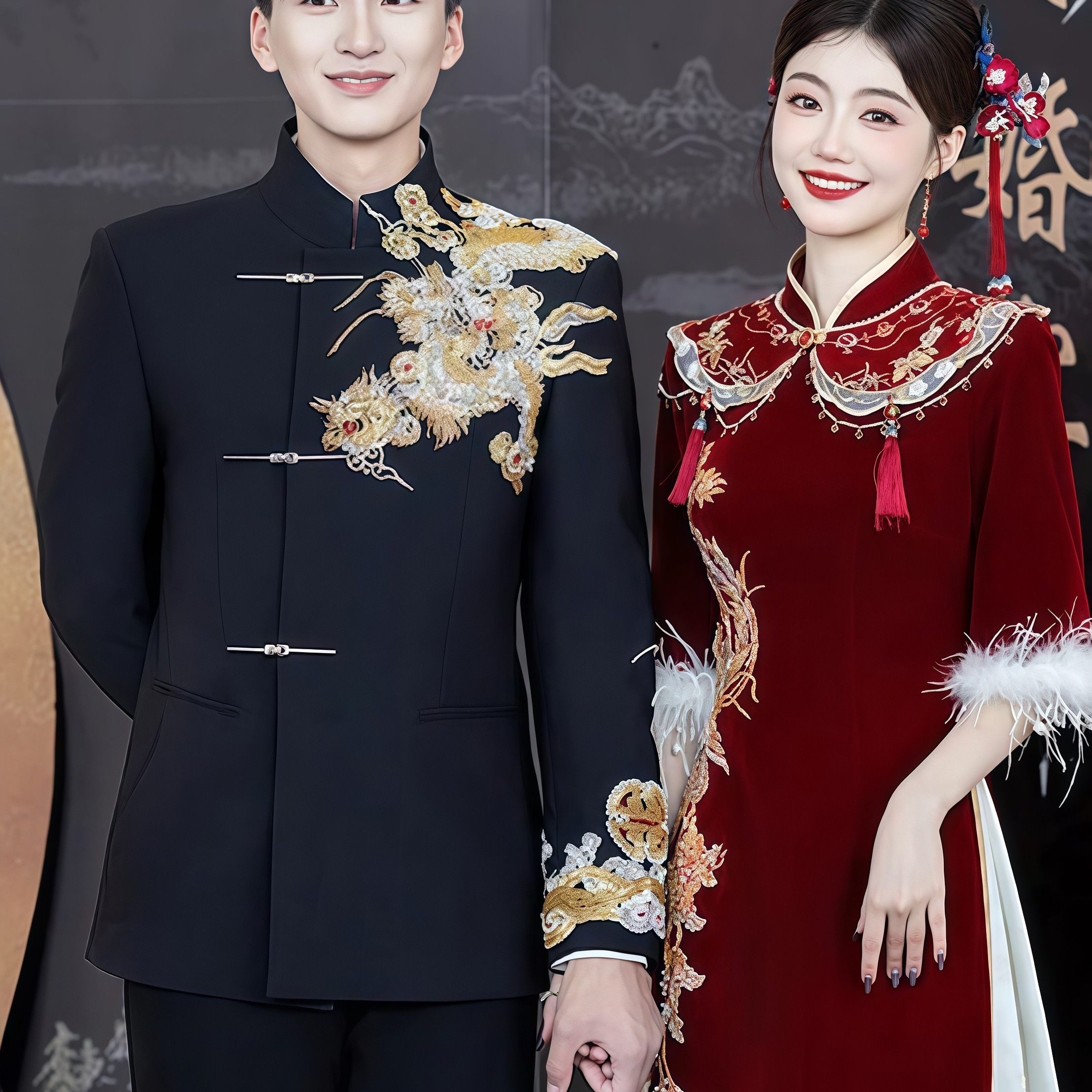 新中式礼服男士中山装新郎结婚西装修身 敬酒服秀禾服订婚宴领证