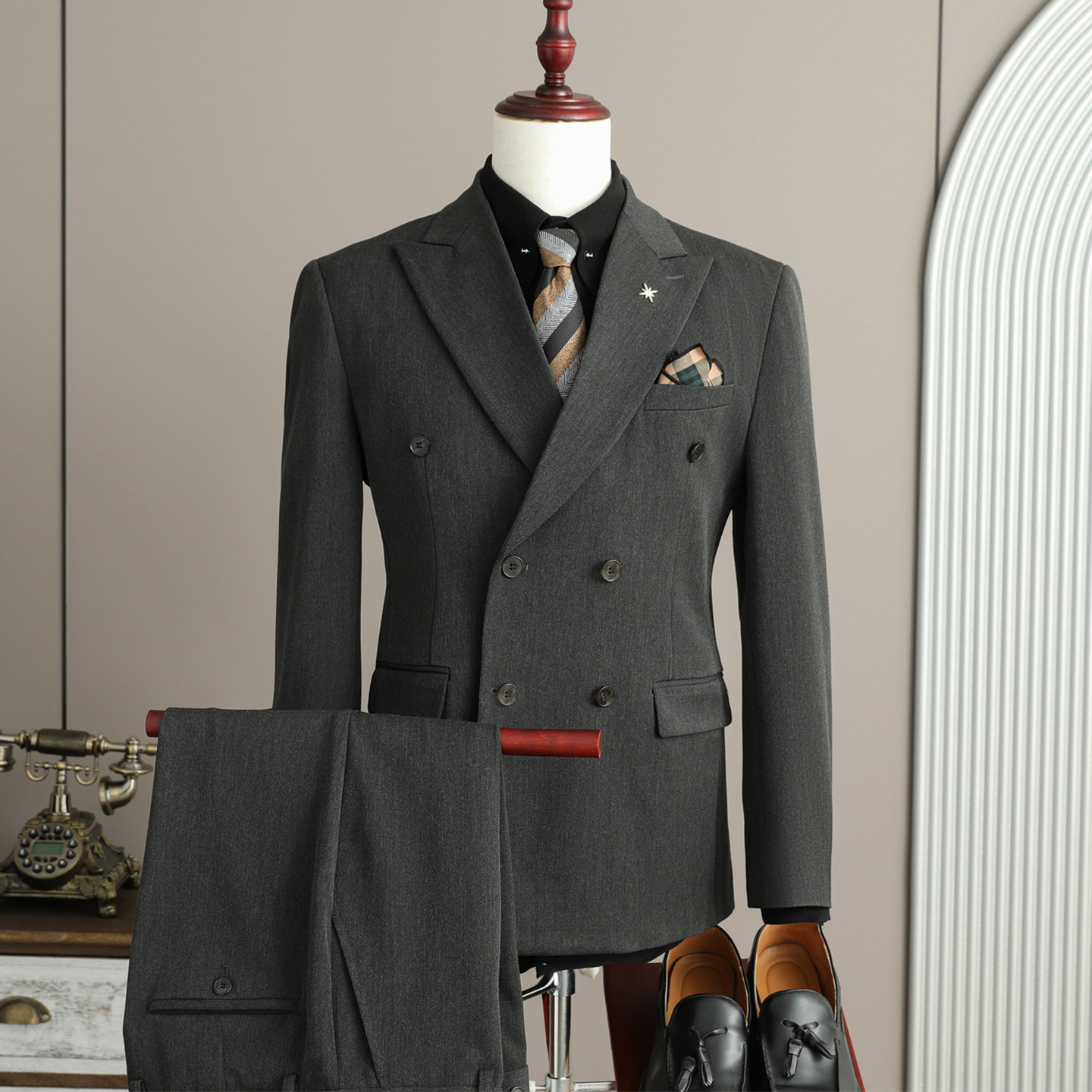 欢喜橙/西装三件套韩版修身休闲西装新郎结婚礼服商务装纯色正装