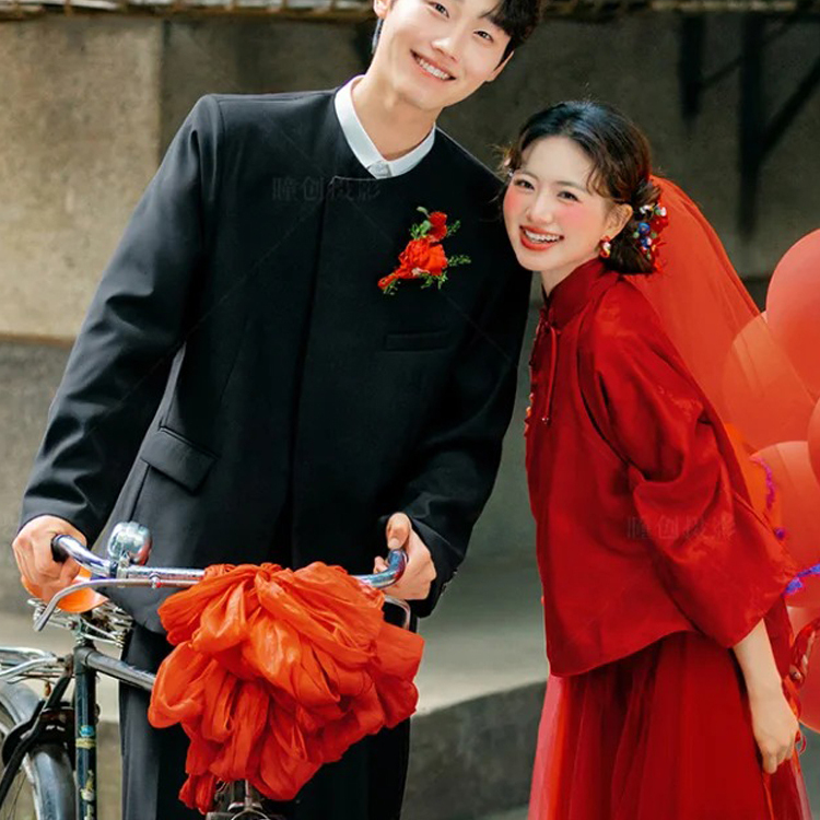 欢喜橙【墨影】新中式国风痞帅西服套装男士结婚订婚新郎西装上衣
