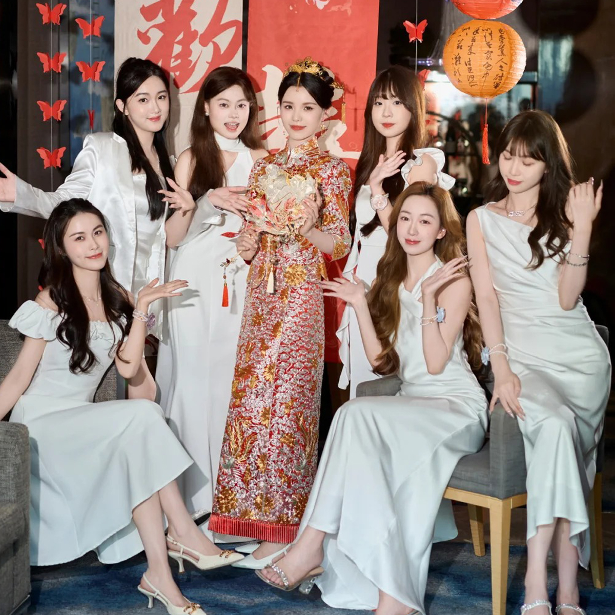 欢喜橙【栩然】抹胸连衣裙收腰开叉白色晚礼服伴娘团姐妹裙高级感