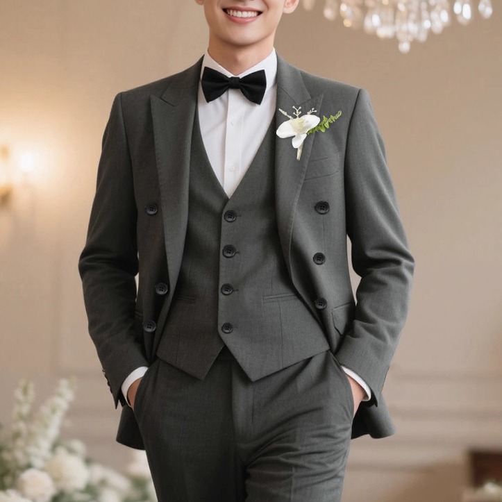 欢喜橙男士西服套装2025冬季新款商务职业西装伴郎服新郎结婚礼服