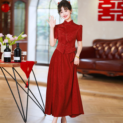 显瘦短袖敬酒服女新款新娘平时可穿中式订婚结婚喜庆回门礼服夏季