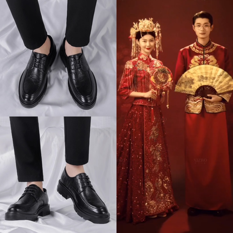 中式婚礼鞋子秀禾服搭配男鞋增高结婚订婚鞋新郎唐装汉服男款皮鞋