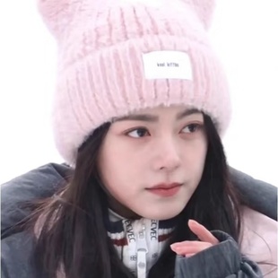 骄阳似我赵今麦聂曦光同款帽子冬季加厚毛线帽女猫耳朵保暖冷帽男