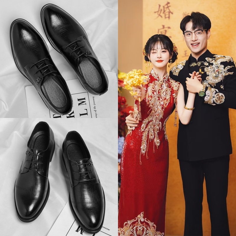 中式新郎结婚订婚中山装男士皮鞋