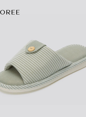 宝人棉拖鞋女士一字拖秋冬款居家室内一脚蹬露趾棉麻拖鞋家用防滑