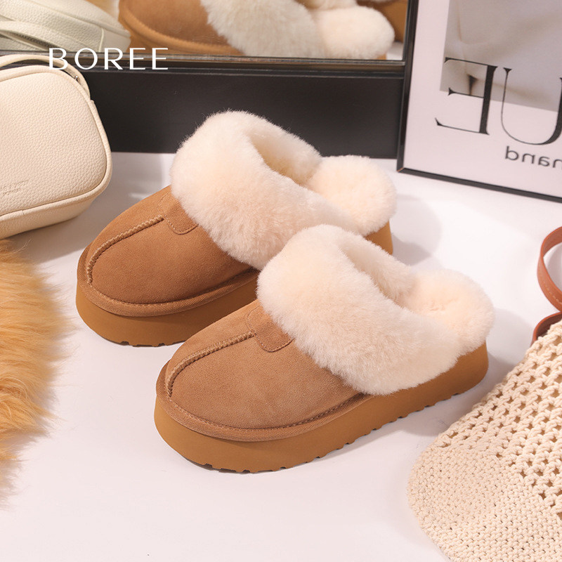 Boree/宝人新款厚底半拖鞋子女鞋冬雪地靴加绒勃肯棉拖包头毛毛鞋,女鞋,毛毛鞋,淘宝优惠券,粉丝福利购,淘宝优惠卷