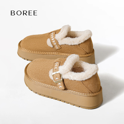 Boree/宝人厚底增高冬季雪地靴女款复古毛毛鞋全包勃肯鞋加绒保暖