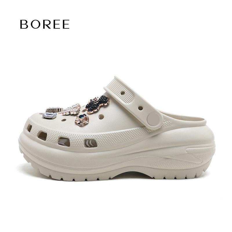 Boree/宝人2026夏季新款洞洞鞋厚底男女水钻熊凉鞋沙滩拖鞋踩屎感
