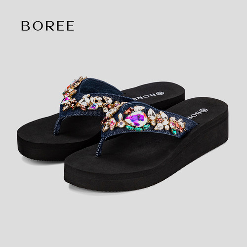 宝人时尚水钻外穿防滑人字拖